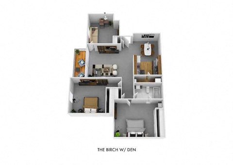 The Birch w Den Floor Plan at Timber Glen Apartments, Batavia